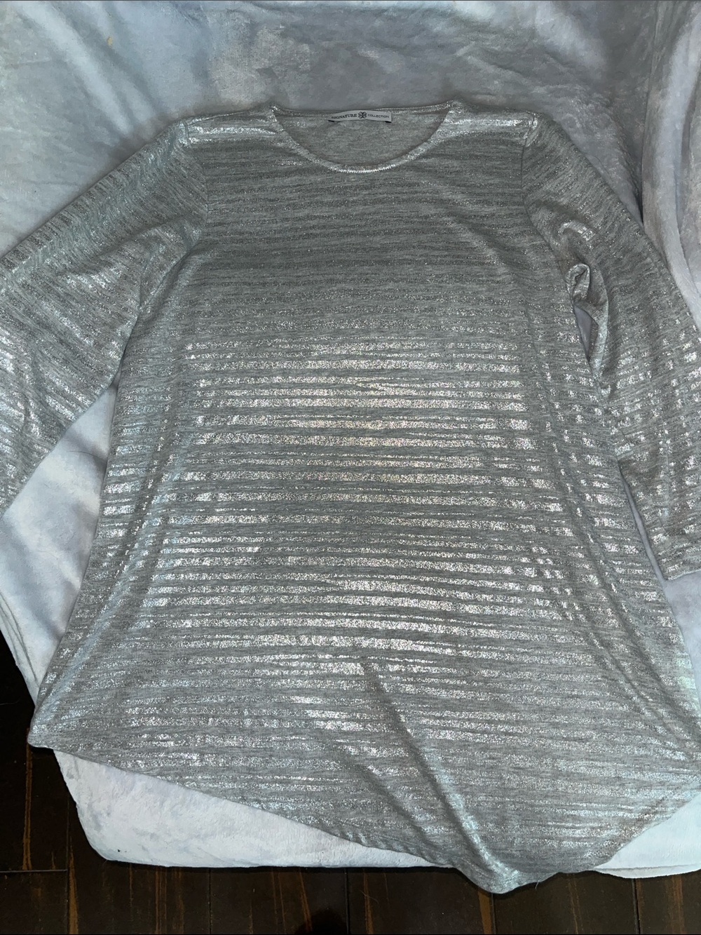Metallic Silver Striped Long-Sleeve Tunic